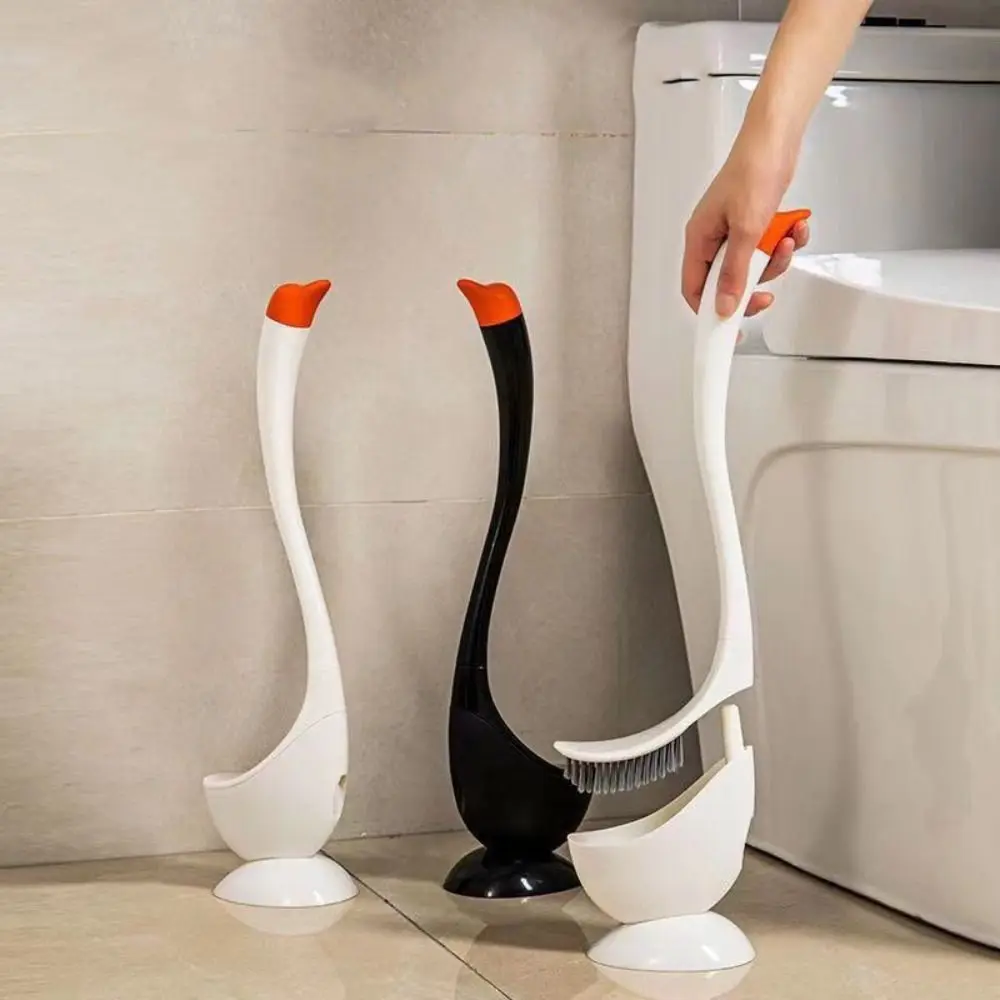 

Swan Shape Long Handle Toilet Brush Cartoon Dense Bristle Head Toilet Brush Holder Plastic Household Toilet Cleaning Brush
