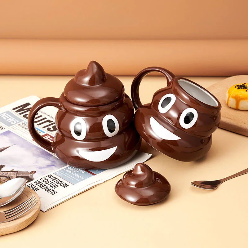 Creative Cartoon Smile Poop Mug Tea Coffee Cup Funny Humor Gift 3D Pile of Poop Mugs With Handgrip Lid Tea Office Cup Drinkware