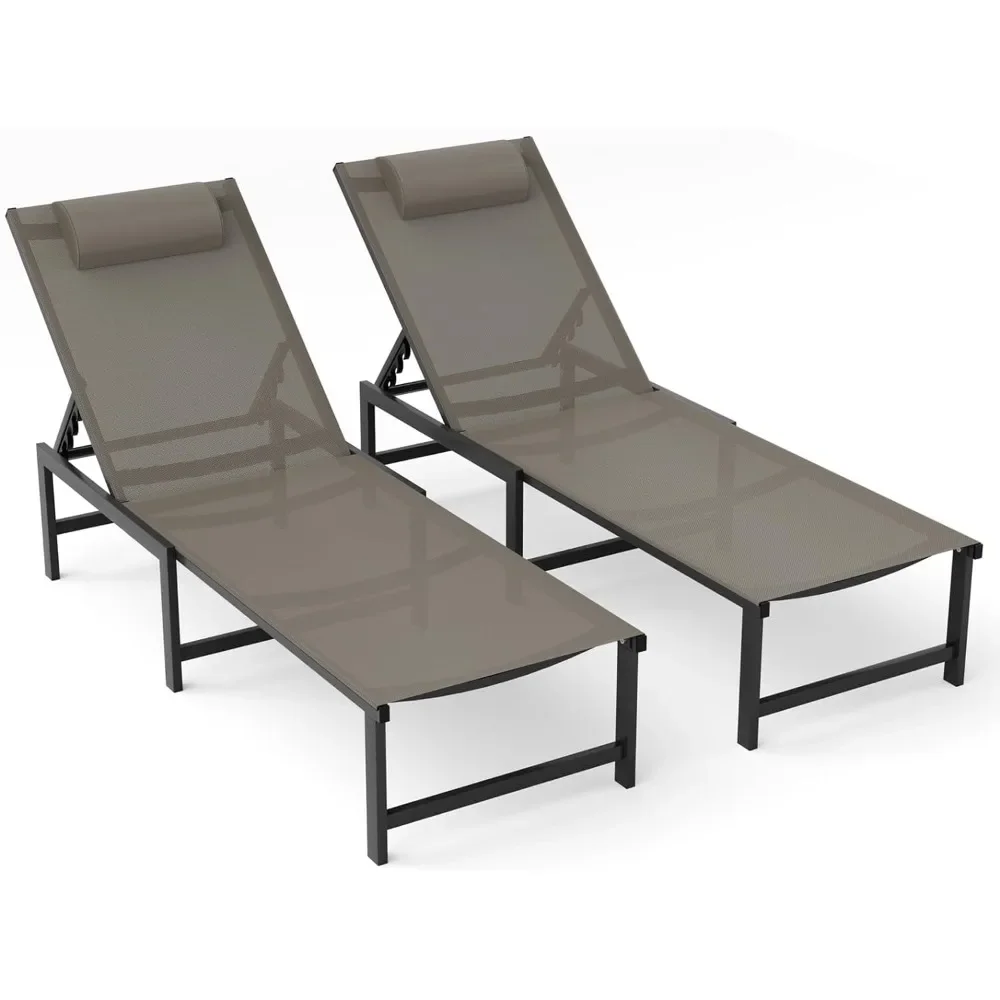 

Outdoor Chaise Lounge Chair,Aluminum Recliner Set of 2, Adjustable 5-Position Recliner with Pillow for Pool,Beach, Lounge Chair