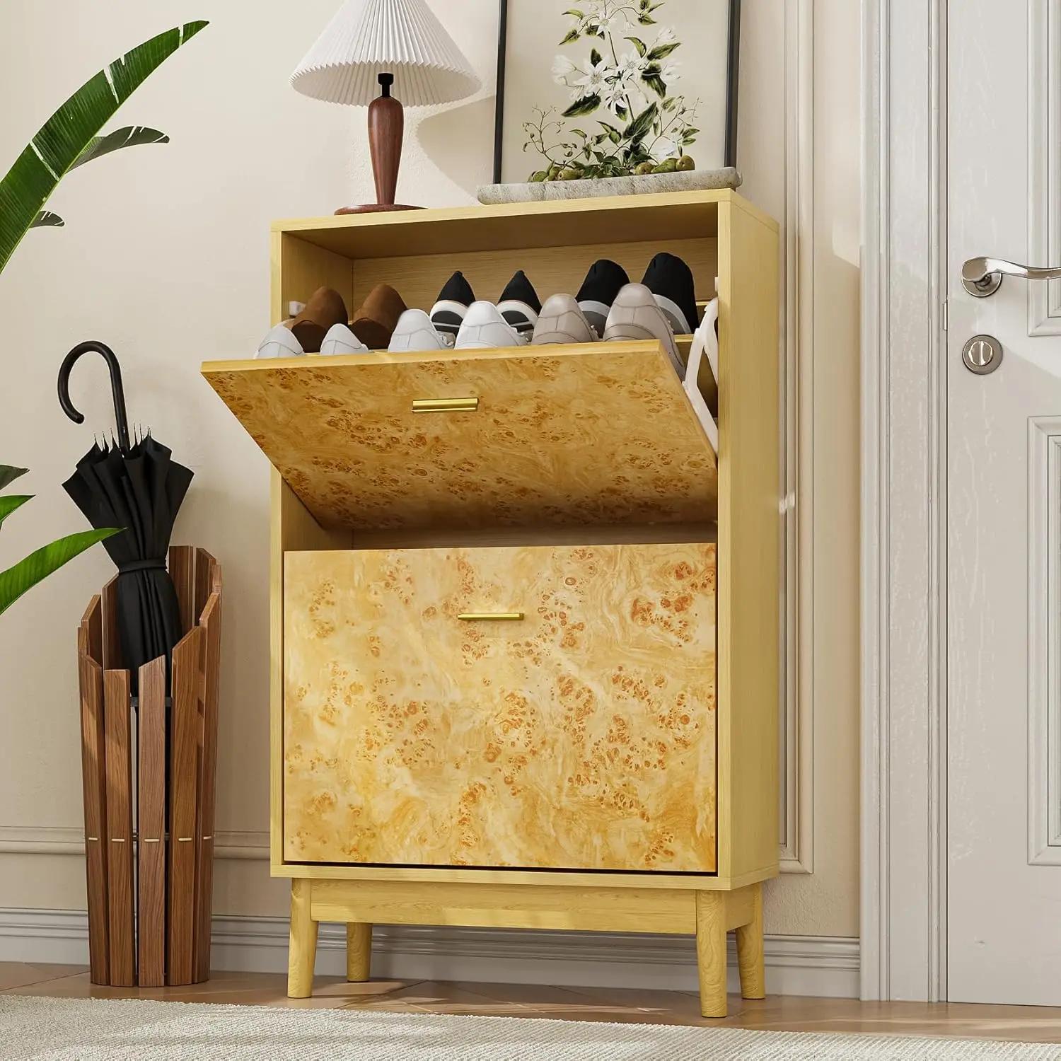 

Shoe Cabinet, 23.6"" W Hidden Shoe Cabinet Storage For Entryway, Shoe Organizer Cabinet, Freestanding, 2 Flip Drawers，9.4"" D X