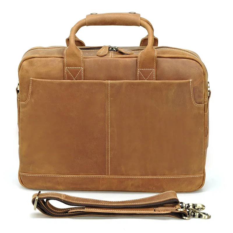 

Promotion Wholesale Factory Supply Vintage Crazy Horse Leather Laptop Bag Men Genuine Handbag Briefcase