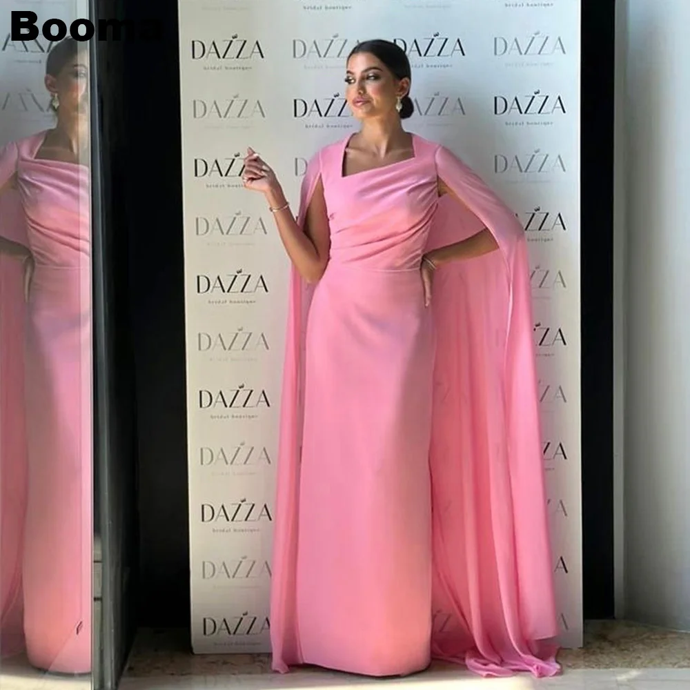 

Booma Pink Stain Mermaid Formal Occasion Dresses Cape Women's Evening Gowns Long Party Prom Dresses gala Wedding Guest Gowns