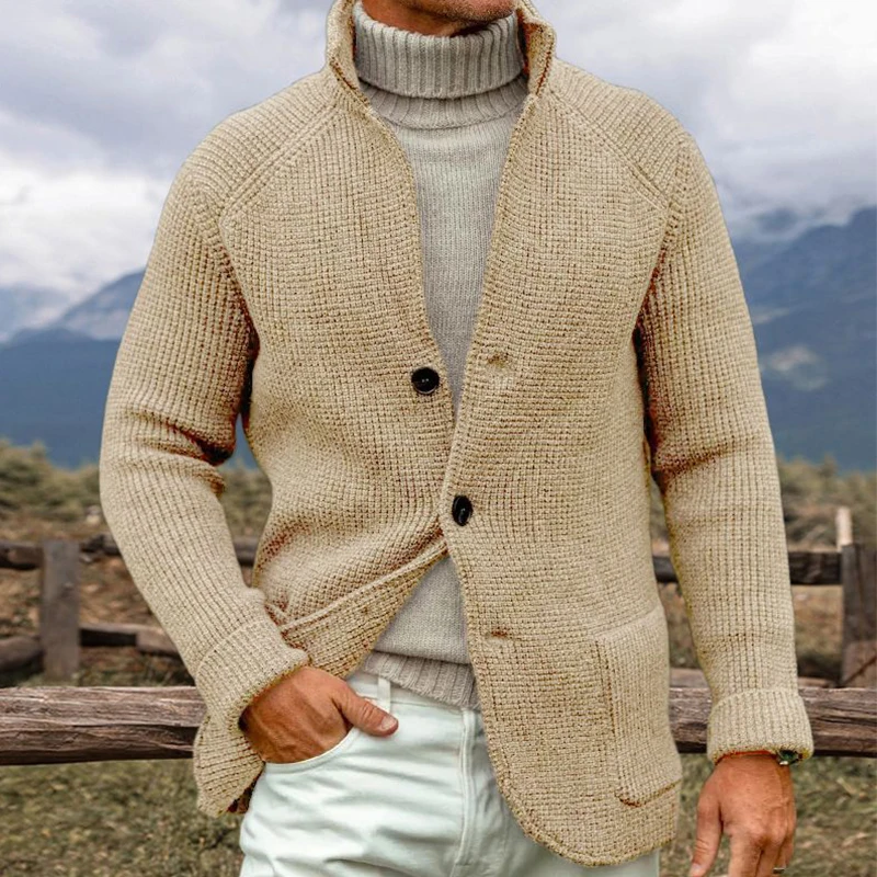 Plus Size Mens Knitted Cardigans 2025 Spring Fashion Stand Collar Buttoned Sweater Jackets Men Vintage Solid Color Slim Sweaters