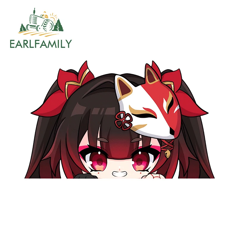 EARLFAMILY 13 см x 8,1 см аниме Переводные картинки с изображением звёзд хонькай, глазки Чиби, подглядывающие, красные аксессуары для волос, милая фотография, Декор