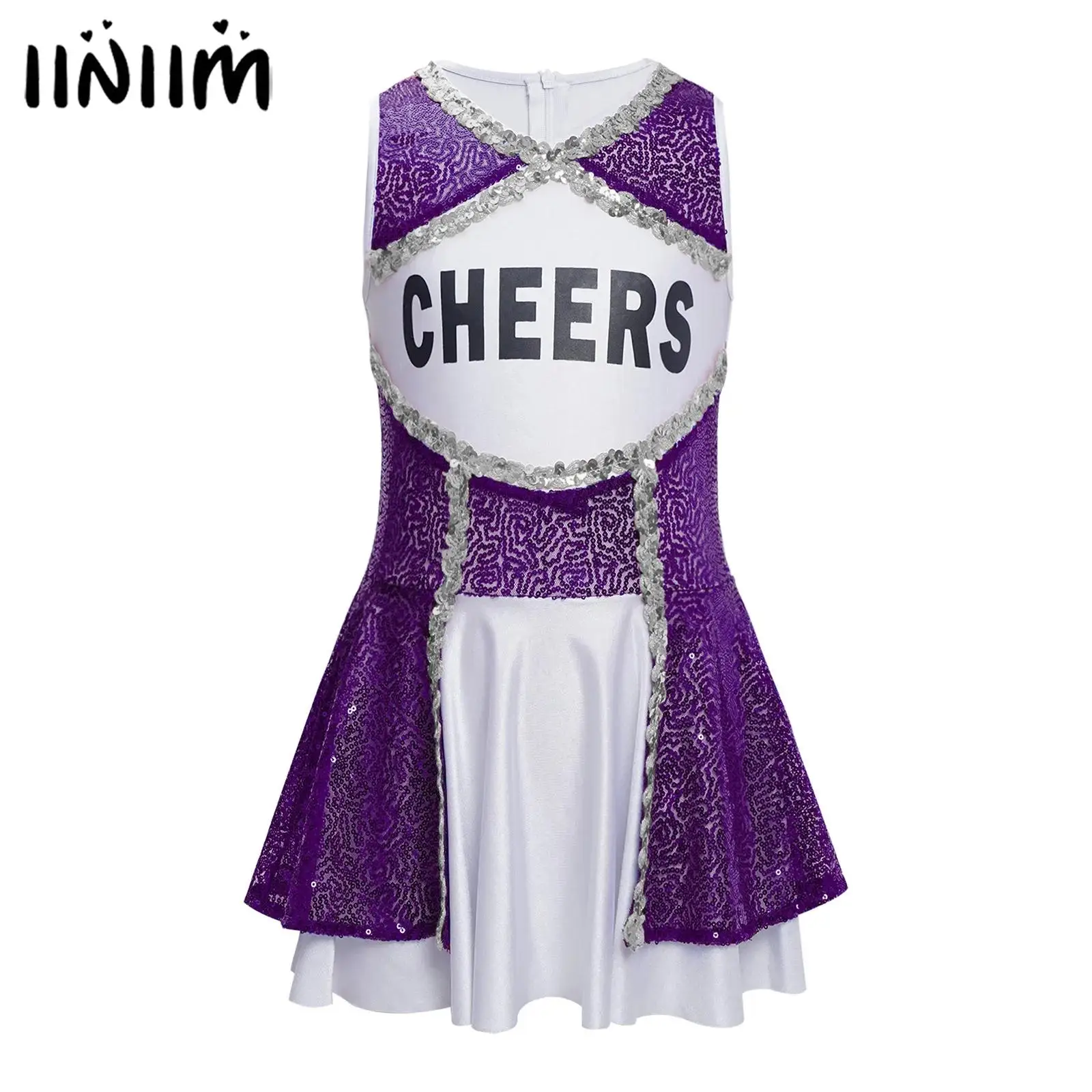 Crianças meninas lantejoulas brilhantes ballet moderno collant vestido cheerleader traje uniforme de líder de torcida vestido de desempenho do ensino médio