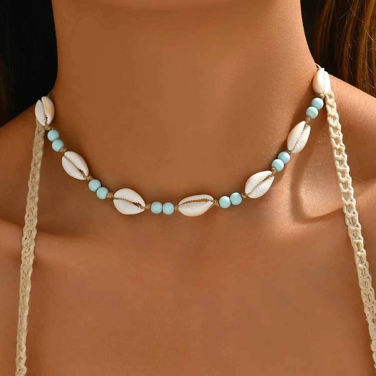 FTCY 4PCS Fashion Shell Beaded Necklac For Women Bohemia Stye Adjustable Bead Handmade Woven Chain Summer Beach Jewelry