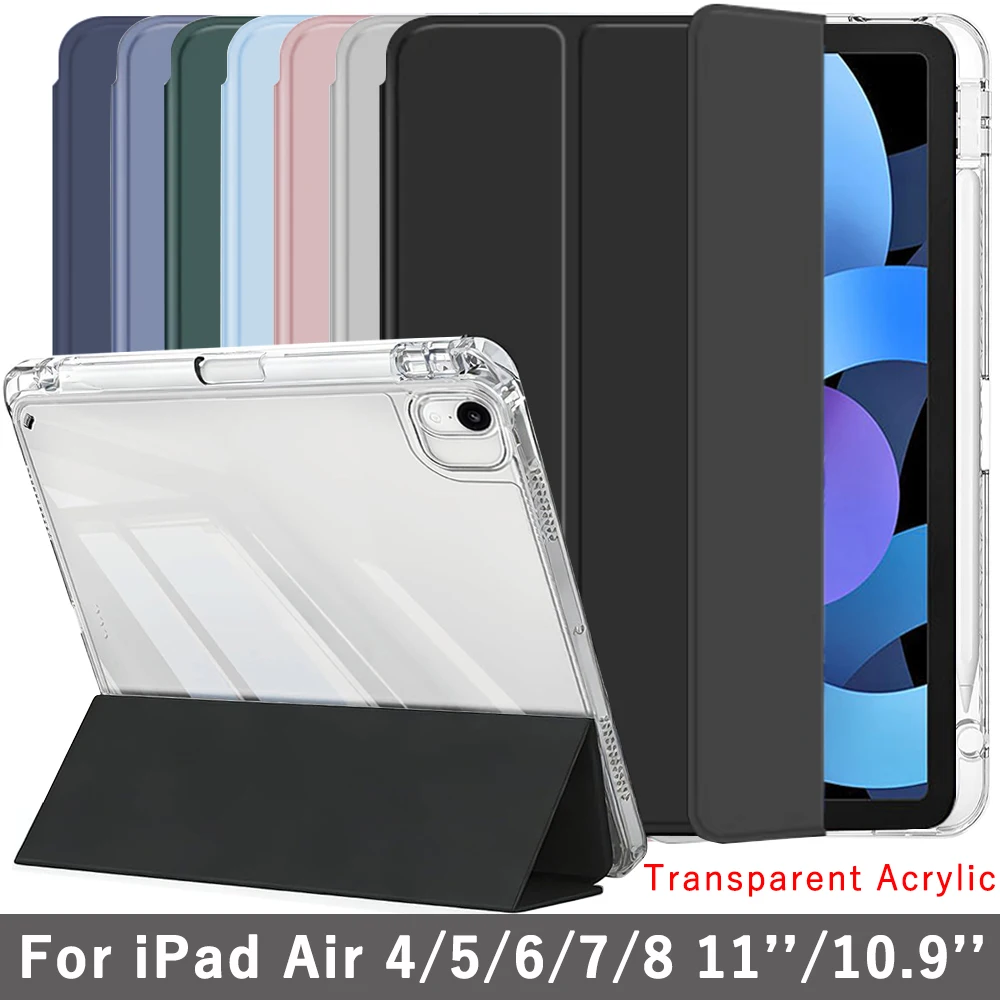 

Clear Crystal Tablet Case With Pen Slot For iPad Air 4 5 6 7 8 11 inch 2022 2024 2025 2026 Tri-fold Magnetic Stand Cases