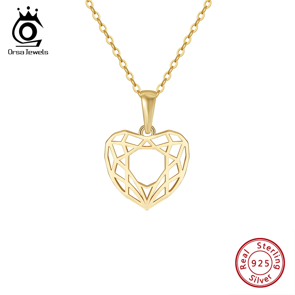 

ORSA JEWELS Exquisite 925 Sterling Silver 14mm Heart Hollow Pendant Necklace for Women Fashion Necklace Party Jewelry Gift APN37