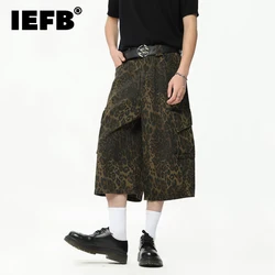 IEFB Streetwear Trendy Leopard Print Cargo Pants Summer New Camouflage Big Pocket Design Male Shorts 2024 Wide Leg 9C6628