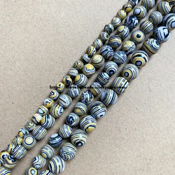 Synthetic Stone Yellow Black Malachite Round Loose Beads 15