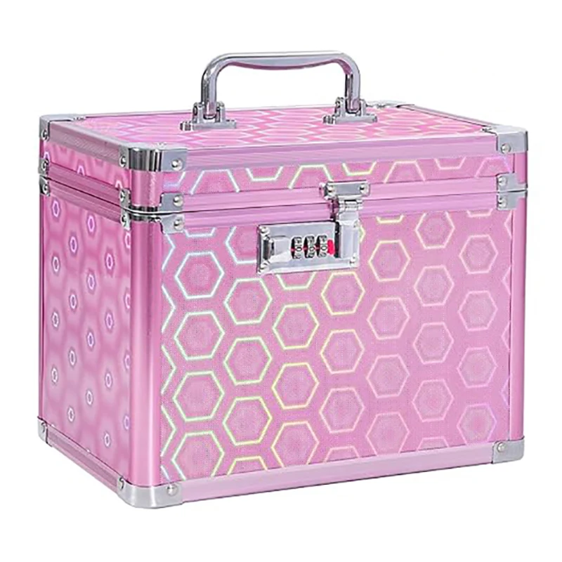 

Cosmetic Case Aluminum Alloy Organizer Jewelry Medicine Game Card Collection Box Pedicure Tool Box with Handle 10x7.25x7.75"