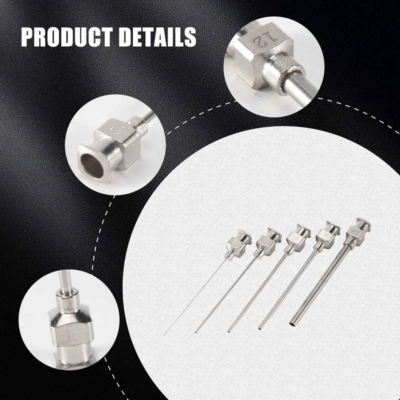 ●5Pcs Gauge Blunt Stainless Dispensing Syringe Needle Tip 12/16/18/20/25/38G-ABFB