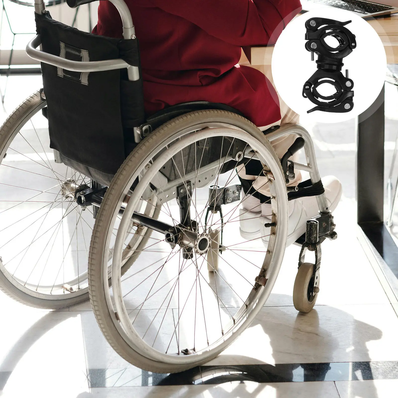 2Pcs Wheelchair Cane Holder Rotatable Sturdy Crutch Rack Portable Storage Organizer for Mobility Scooter Walker Crutch Support