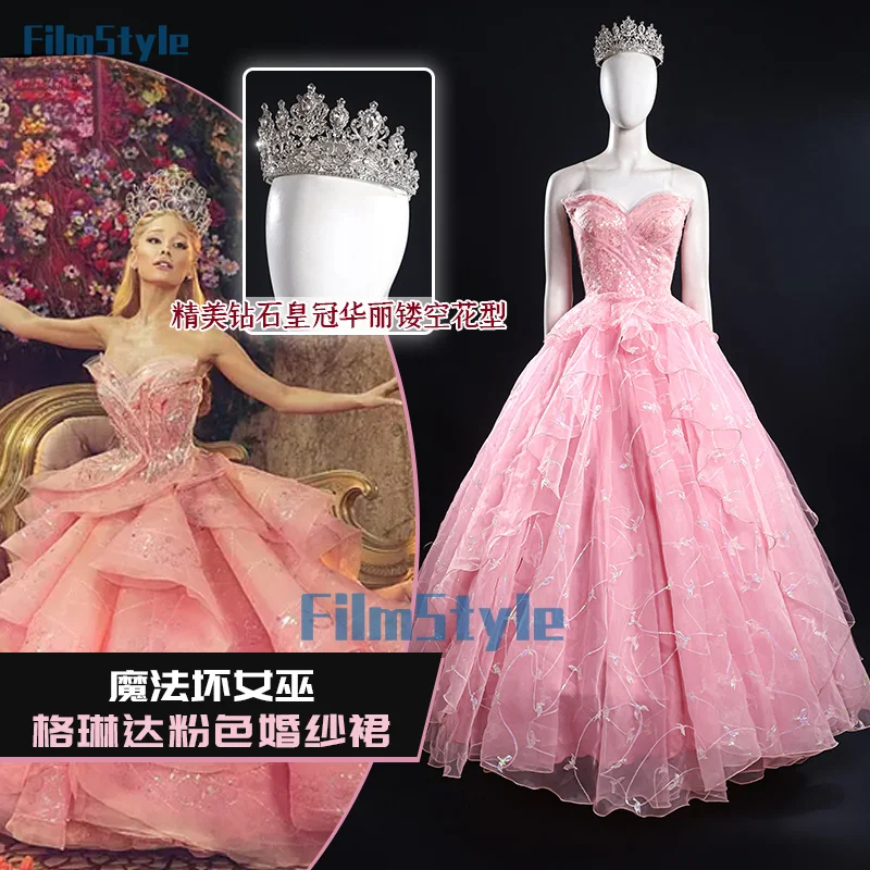 FilmStyle Wicked Glinda Cosplay Costume Pink Woman Dress Aceesories Beautiful Outfit Christmas New Year Fancy Dress Custom Size