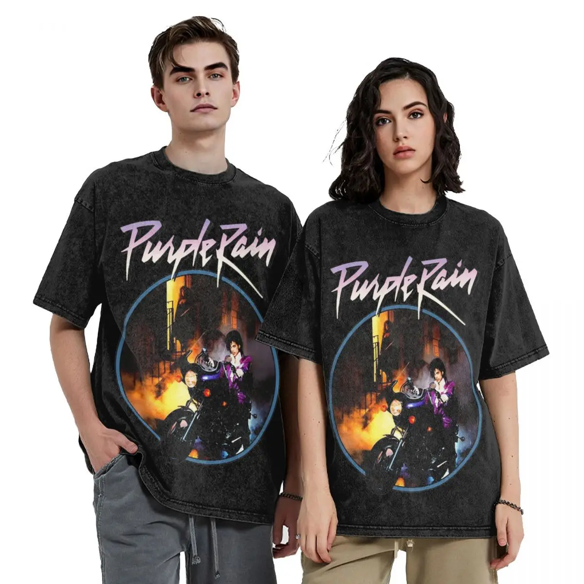 Purple Rain Prince Rock Merch Washed T Shirt for Men Women Streetwear Hip Hop T-Shirts Printed Tees Cotton