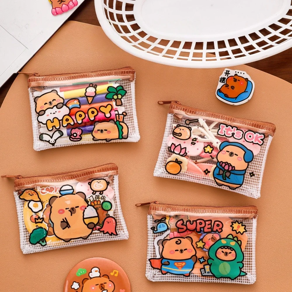 Waterproof Capybara Storage Bag Cartoon PVC Wallet Mini Coin Purse Cute Wallet Key Earphone Organizer for Kids Gifts