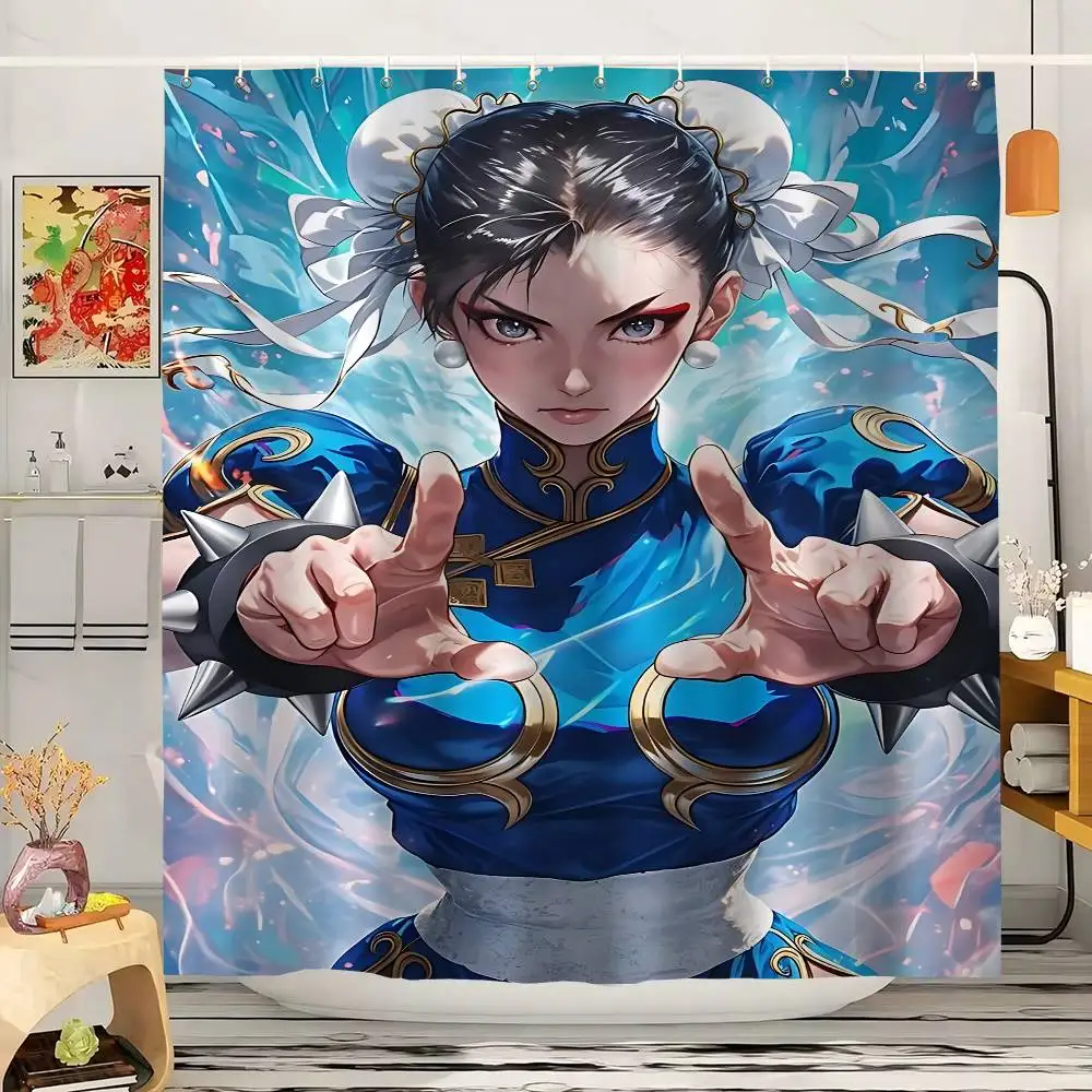 C-Chun-Li Modello Anime Bagno Tenda da doccia Bagno Tenda divisoria Luce opaca Materiale impermeabile Bagno