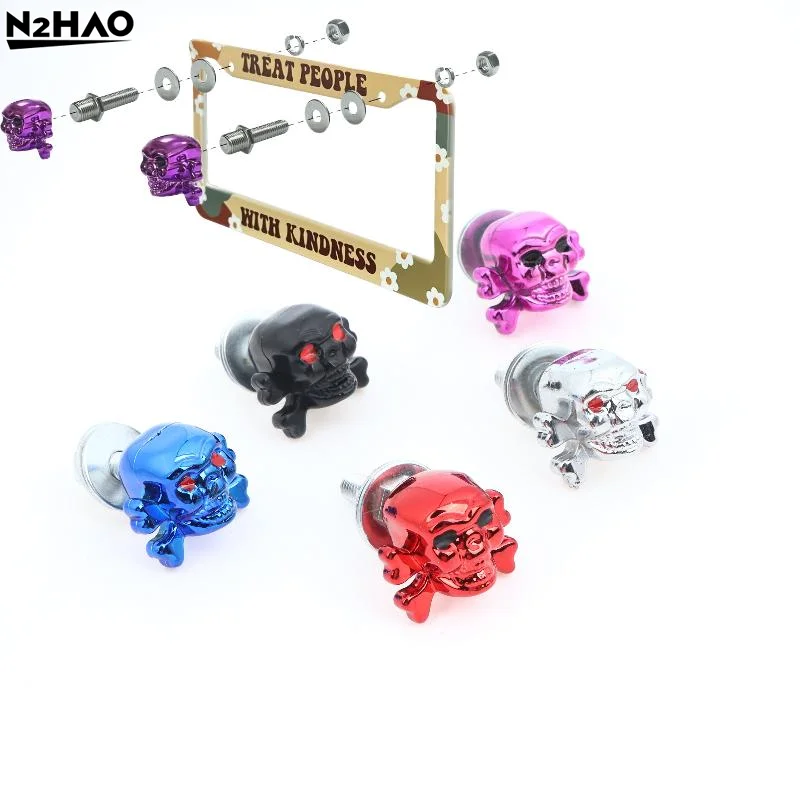 4Pcs Car Truck Fastener Cap Bolts Motorcycle License Plate Frame With Bone Head Auto License Plate Screws For Car Motorcycles
