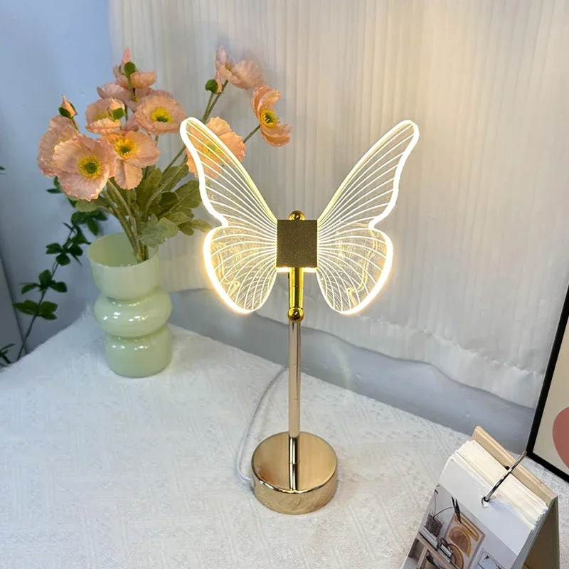 

American Table Lamps for Bedroom and Dining Room Acrylic Metal Butterfly Decorative Bedside Lamps