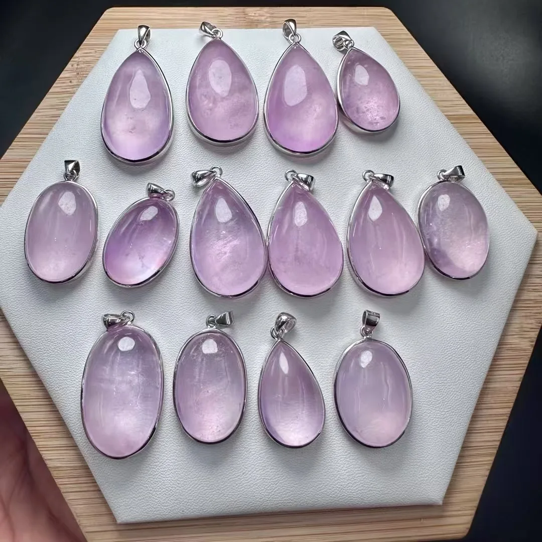 1Pc Natural Pink Beryl Morganite Pendant 925 Sterling Silver Oval Cabochon Water Drop Reiki Healing Stone Jewelry Gift For Women