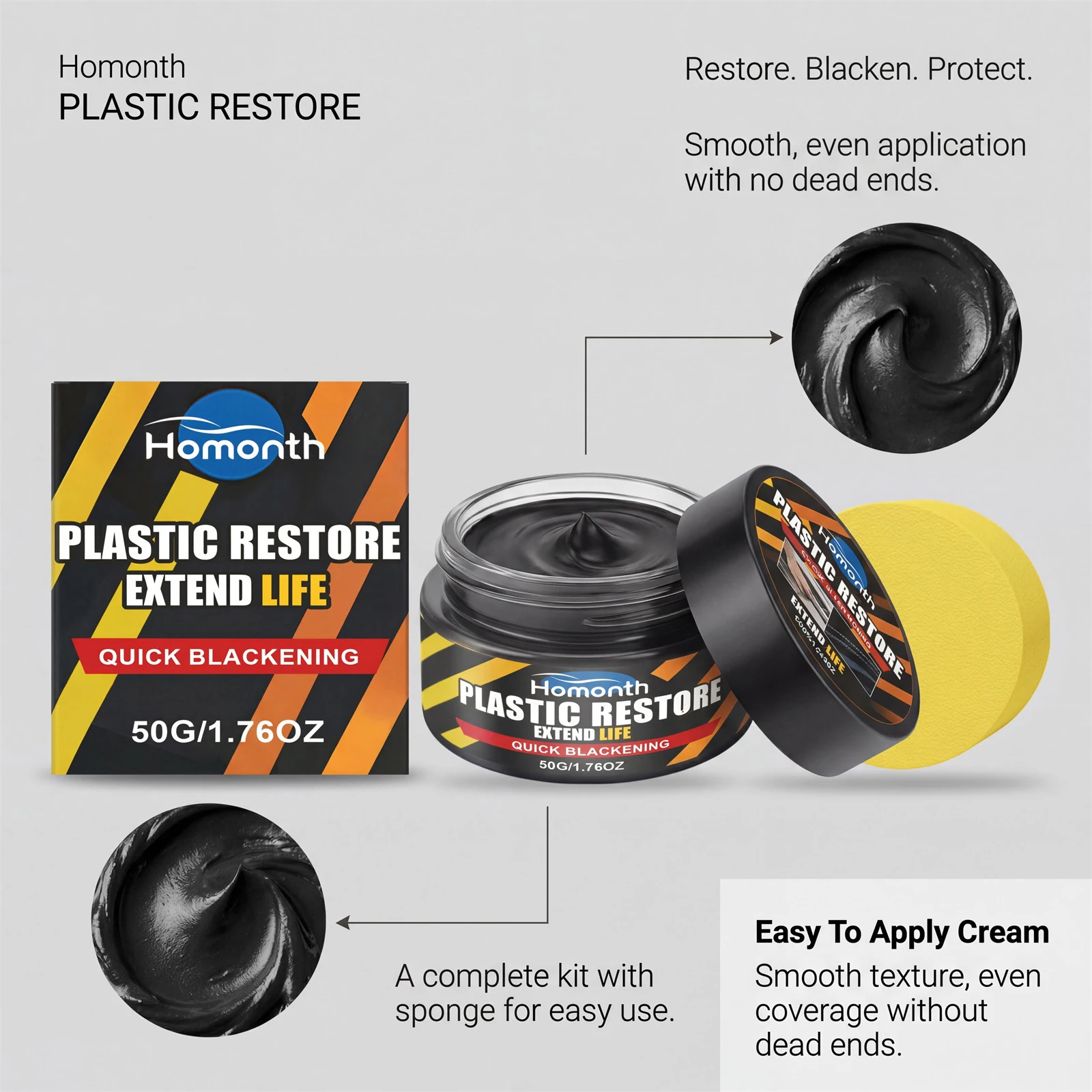 50g Plastic Restorer for Cars Interior Exterior Trim Scratch Remover Kit Non-Greasy for Restores Faded Plastic Vinyl Rubber view 5
