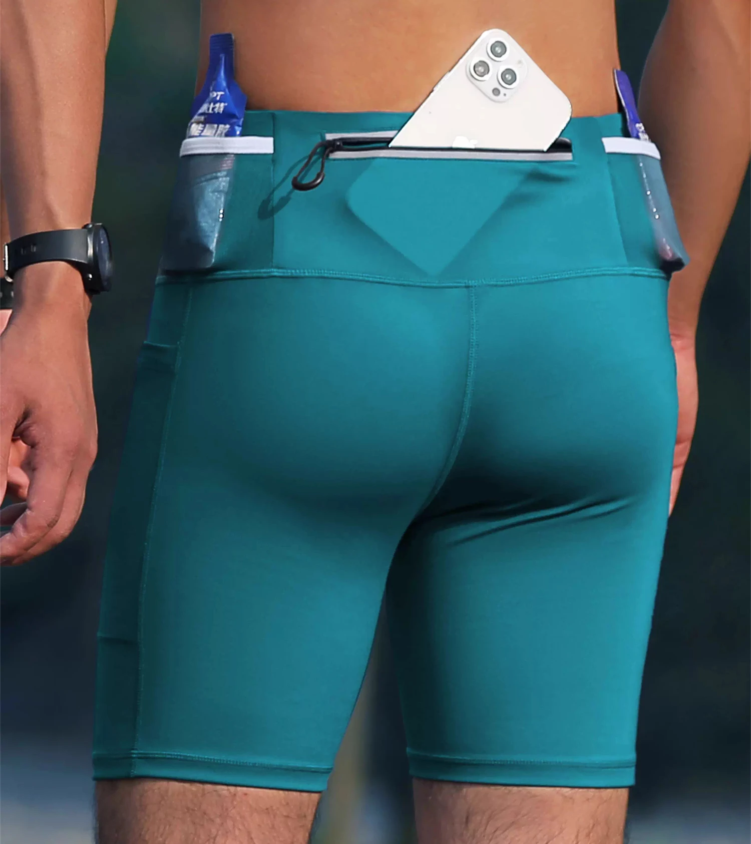 Herren-Mul-Pocket-Kompressions-Radhose, Laufhose, Fitness-Tights, Schnelltrocknende, Elastische Hose mit 6 Taschen – Detail 19