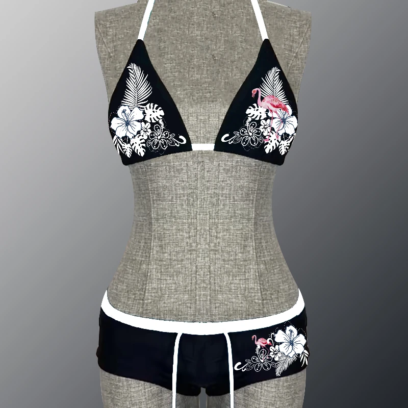 2025 new fashion Y2K retro floral pattern group bikini women's swimsuit hanging triangle lace pants sexy bikini split swimsuit