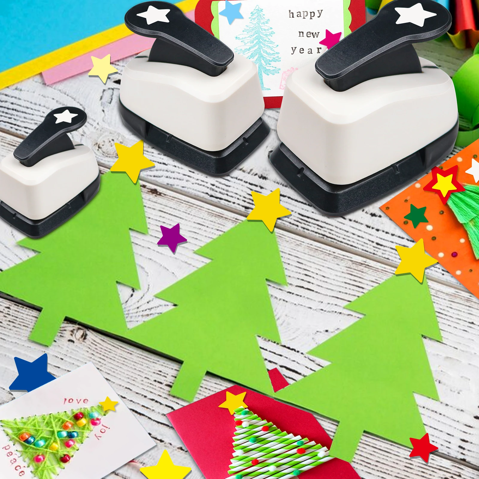 3pcs Star Paper cutter tool for crafts Hole Punchers 2 inch 50mm 1 in 25mm 16mm 9mm Star Christmas Shapes for crafting scrapbook