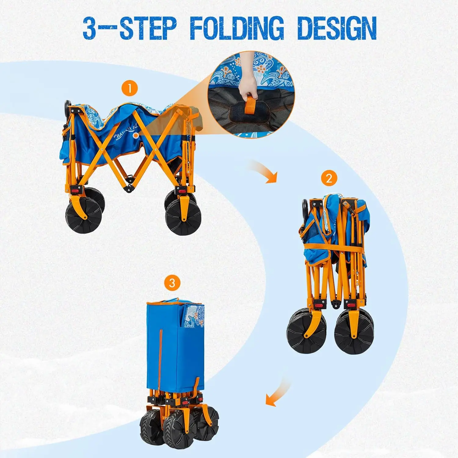 عربة شاطئ طويلة للغاية بعجلات كبيرة ، عربة فائدة قابلة للطي ، قابلة للطي للخدمة الشاقة ، مثالية للرمال ، طويلة جدًا ، 49 بوصة