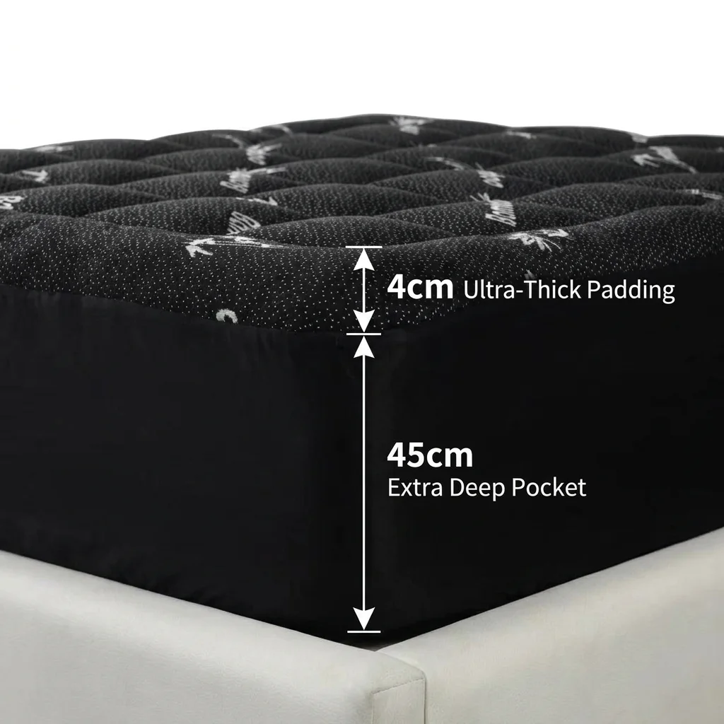 Premium Black Bamboo Mattress Protector Fitted Style Drop Shipping Deep Pocket for Cooling Sleep Quilted Mattress Topper