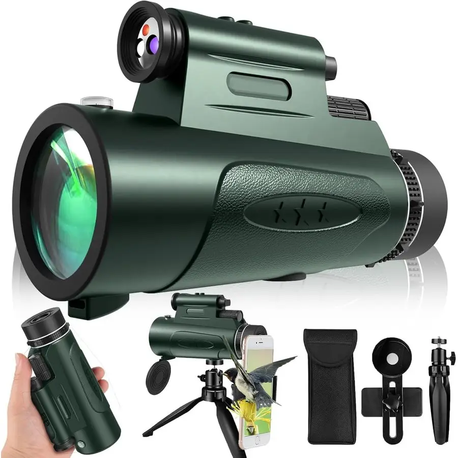 

Монокуляр с подсветкой HD 80x100 для взрослых, мощный монокуляр для охоты с держателем для смартфона и штативом, ручной