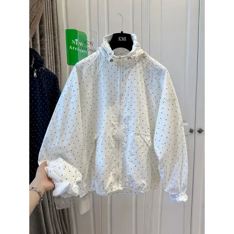 Polka Dot Sunscreen Coat Women's New Lightweight Causal Air Conditioning Cardigan Hooded Jacket Female