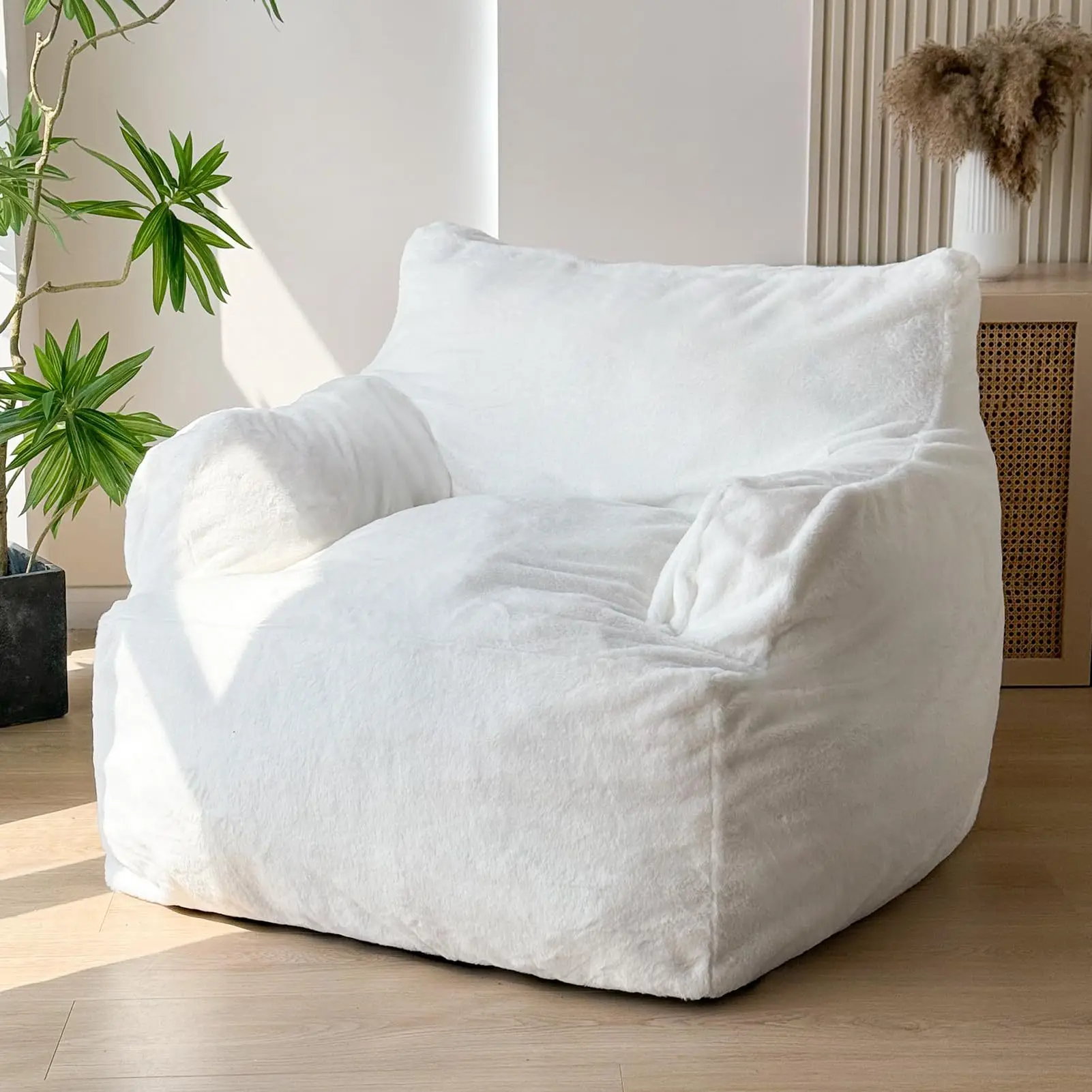 &Modern Minimalist Velour Upholstered Sofas Nordic-Style Small Living Room Armrest Compressed Sofas Single-Person Bean Bag Chair