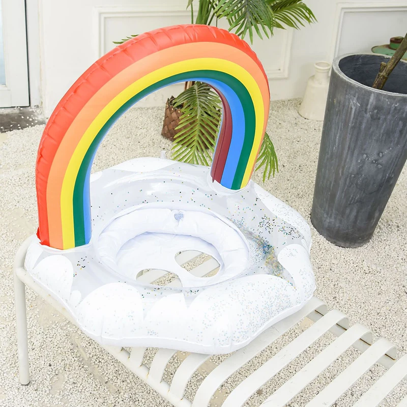 1PC Rainbow Swimming Float Inflatable Pool Floaties Swim Tube Swimming Ring Seat Boat Summer Beach Water Pool Floating Tube ﻿ ﻿