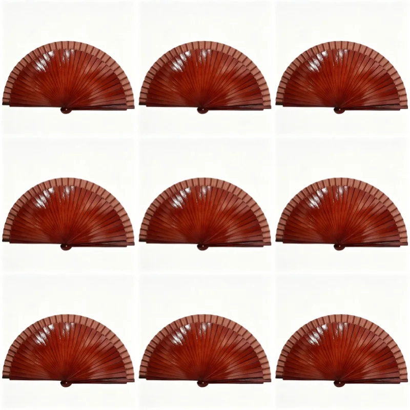 10pcs Elegant Fan Fashionable Classical Vintage Wooden Hand Fan Spanish Solid Color Folding Fan for Weddings and Dance Parties