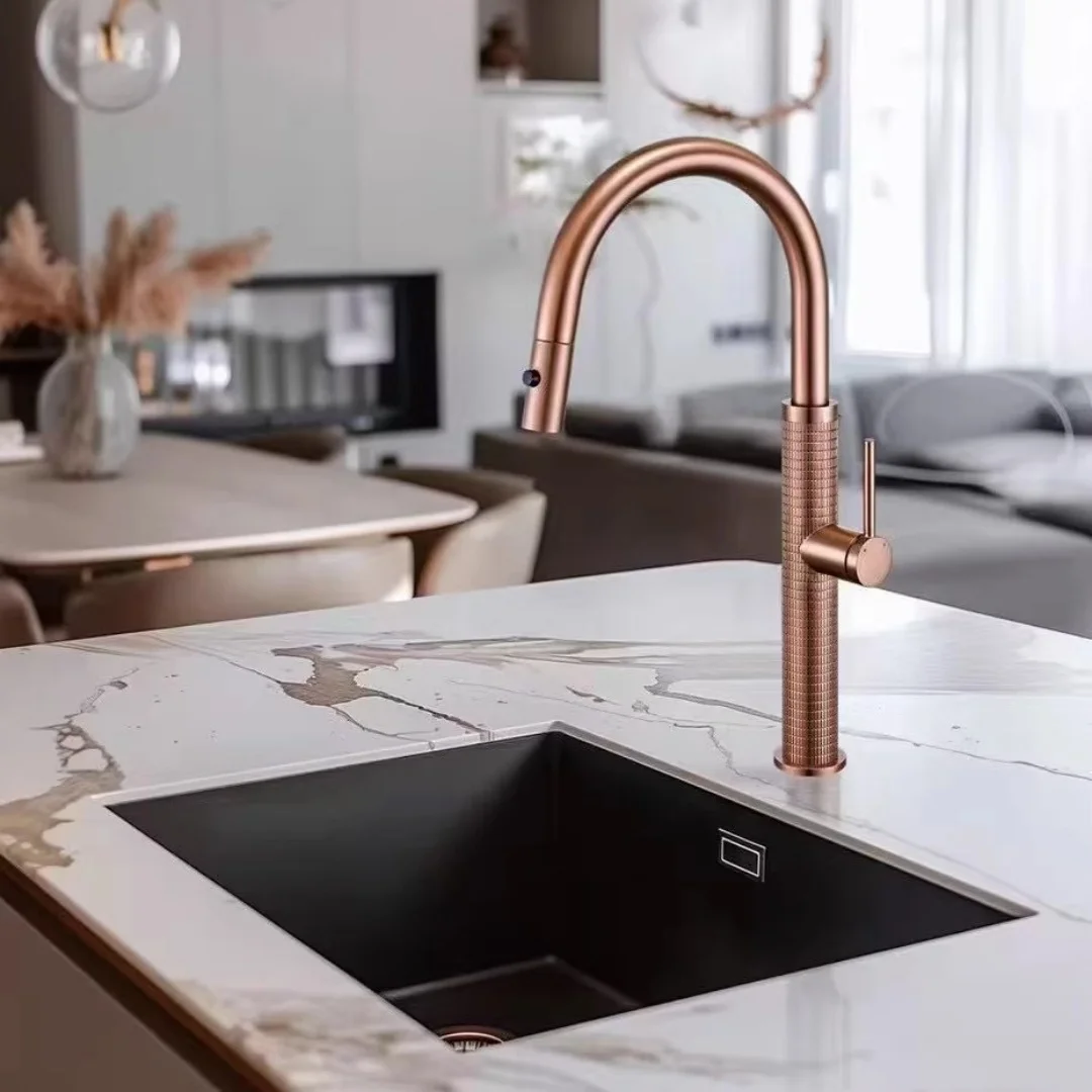Brushed Rose Gold Pull Out Kitchen Faucet Brushed Gold Sink Faucet Mixer Tap Kitchen mixer taps Grey Pull Out Kitchen Tap