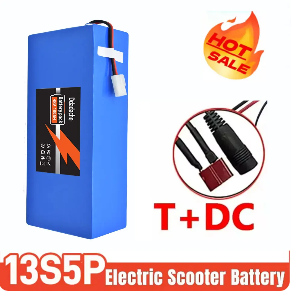 18650 batterijpakket geschikt voor 500-1000W motor 13S5P 48V 100000mAh oplaadbare lithiumbatterij, ingebouwde intelligente BMS