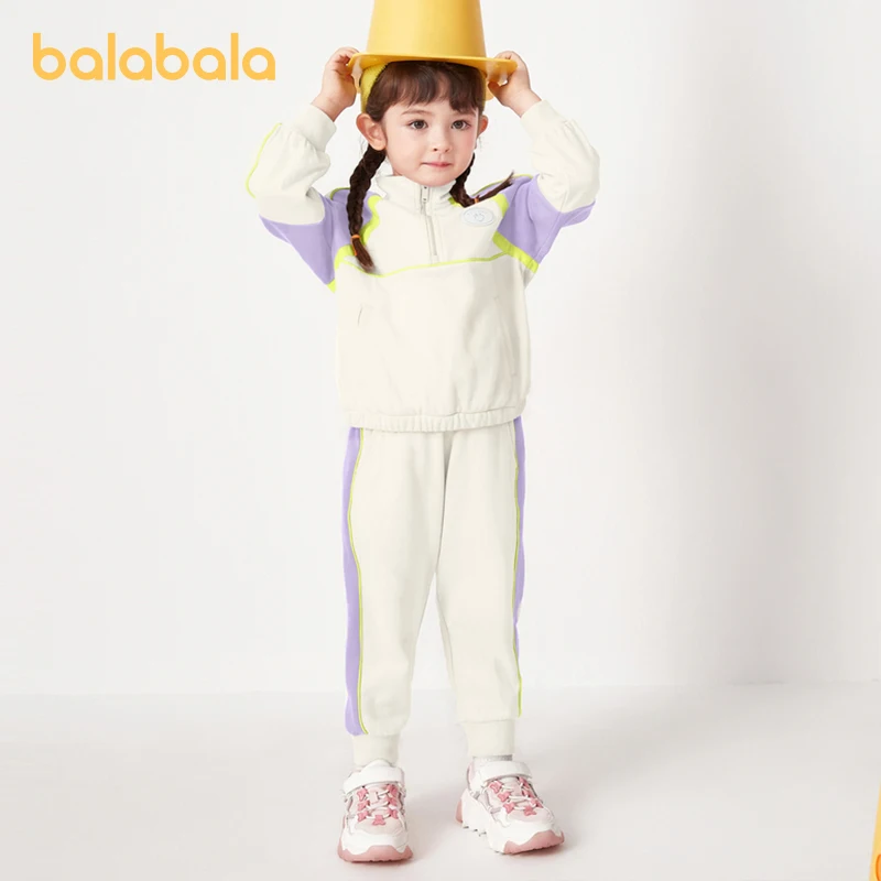 Balabala Long-Sleeve Suit Girls Children 2024 Spring New Campus Sports Style Fashionable Color-Block Two-Piece Set