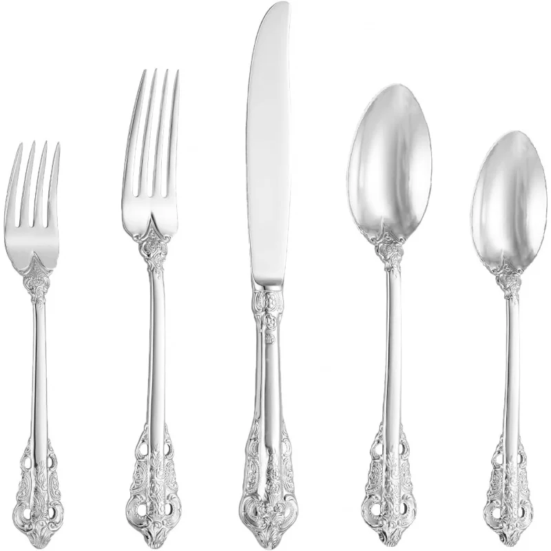 

Beautiful Silver Baroque Cutlery Set 18/10 Stainless Steel 20 Piece Utensils Set Including Fork, Spoon and Knife with Gift Box