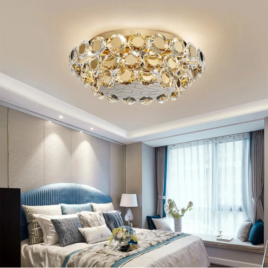 Modern LED Crystal Chandelier Luxury Gold Lustres Round Cristal Lamp For Living Room Bedroom Creative Home Decor Ceiling Light