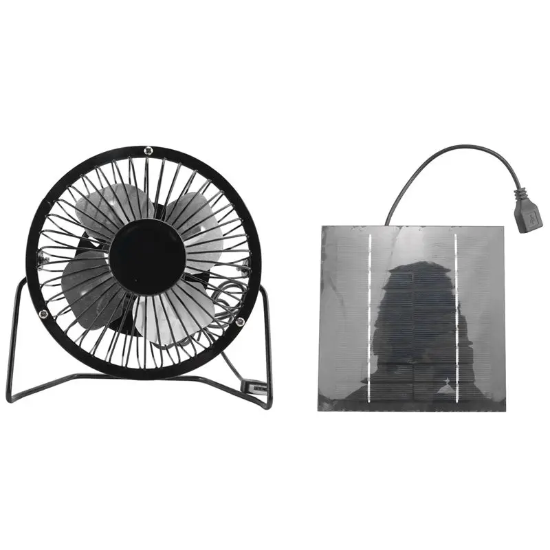 ABFA 5W 5V Solar Panel Powered Fan, Mini Portable Ventilation Cooling Fan 4-Inch USB Portable Fan For Camping Yacht Dog House