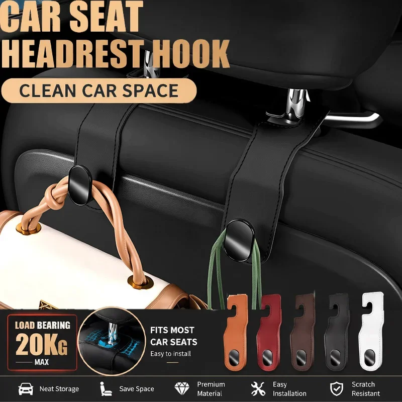 New Leather Hidden Foldable Car Seat Back Hook Multi-functional Interior Storage Hanger Auto Decoration Organizer Accessories