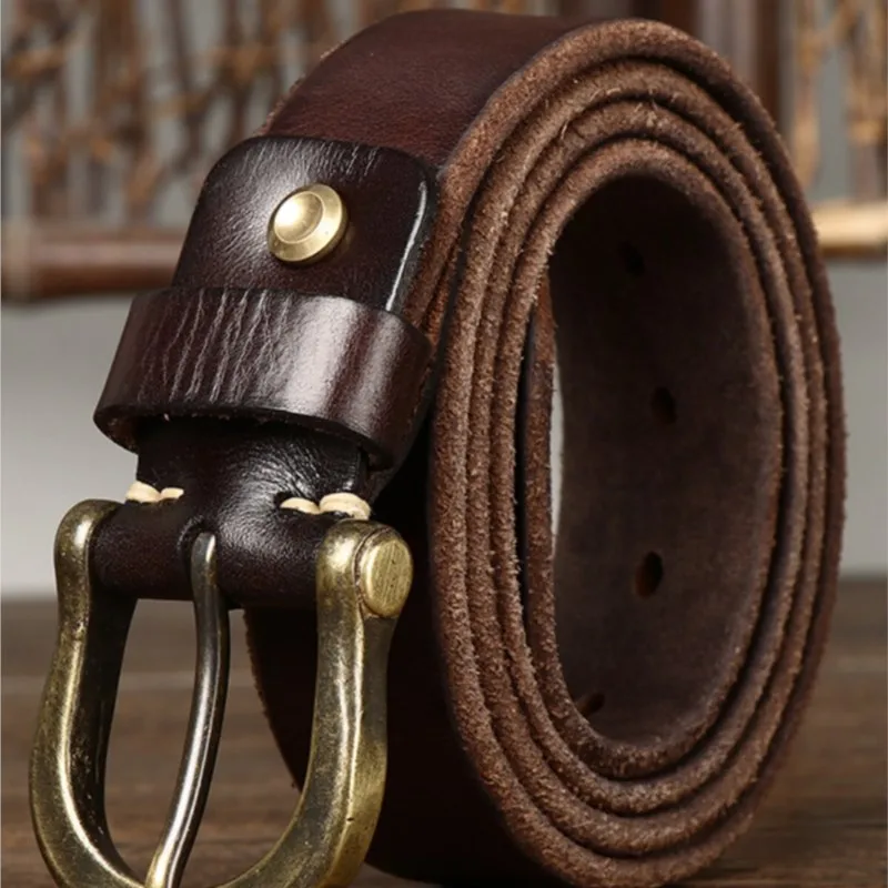 Thickened and horseshoe-buckle belt men's leather pure cowskin versatile fashionable casual