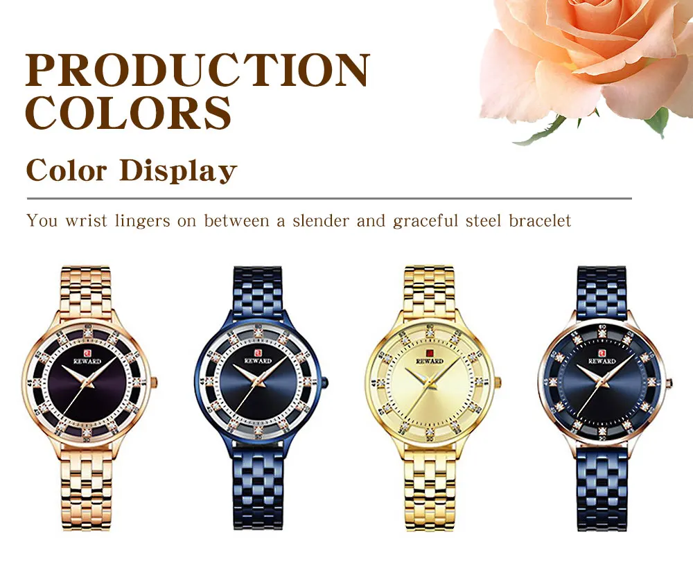 REWARD Mode Vrouwen Horloge Luxe Waterdicht Quartz Horloges Uurwerk Roestvrij Staal Horloges Voor Vrouwen