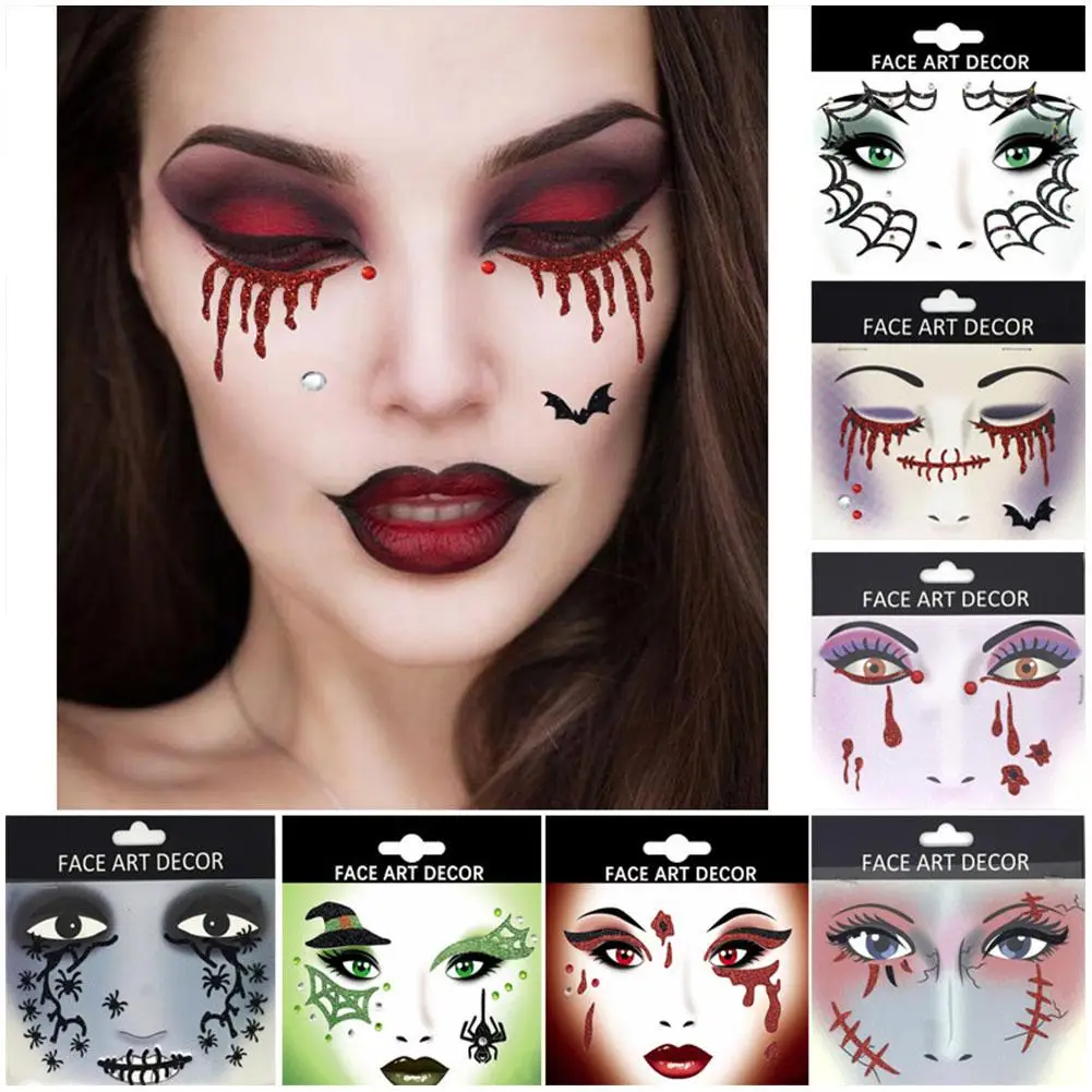 1pc Party Holiday Makeup patch per il viso autoadesive Cartoon Halloween Cosplay con Diamond Sticker strumento per il trucco accessori per feste