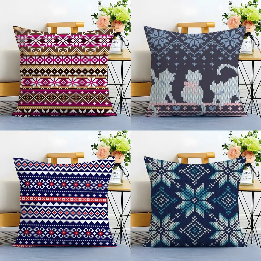 Modern and Stylish Fair Isle Cushion Cover Linen Minimalist Soft  for Sofa Bed Home Room Decor