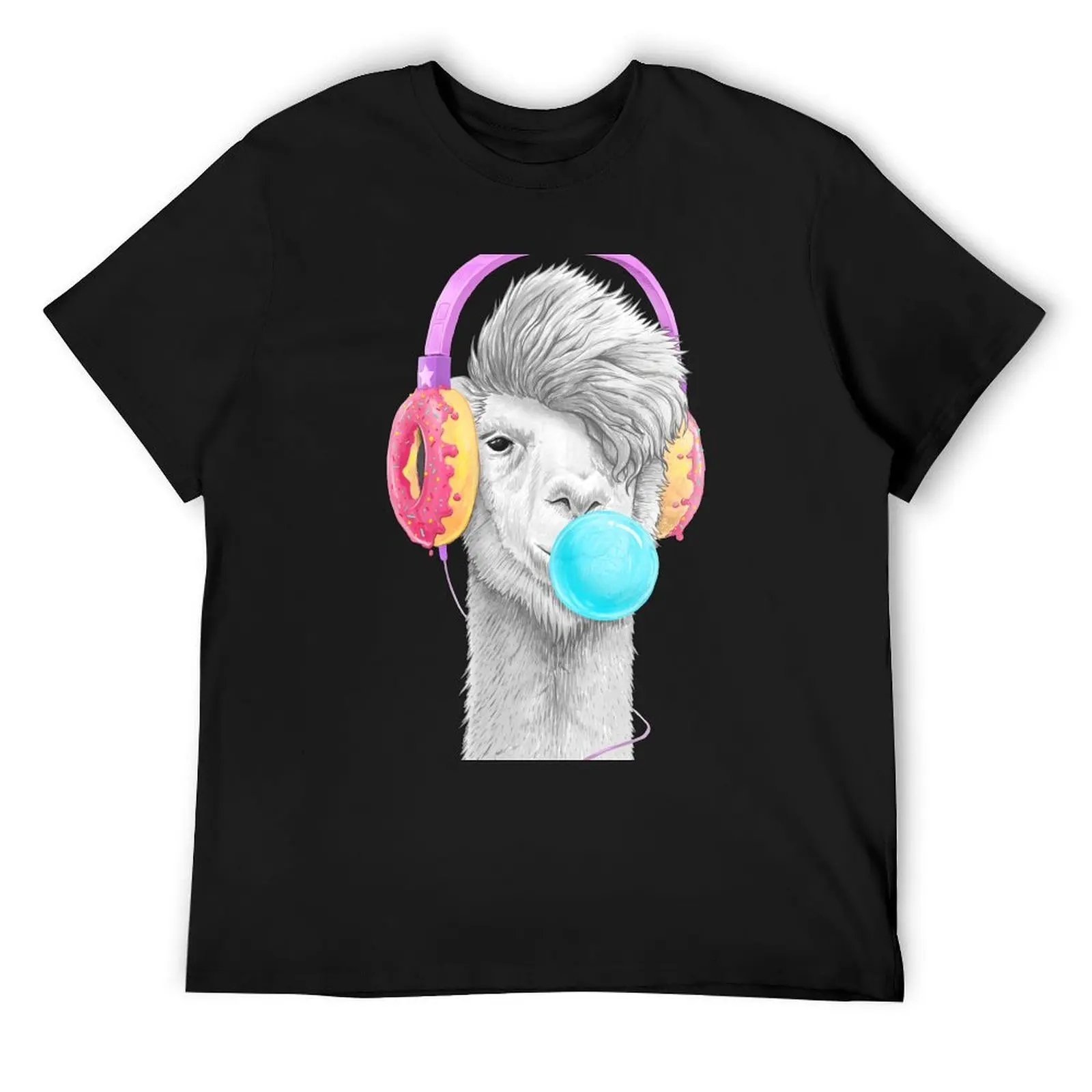 

Lama in the headphones of donuts T-Shirt Short sleeve tee tees graphic tee shirt oversized graphic tee cotton t shirt men