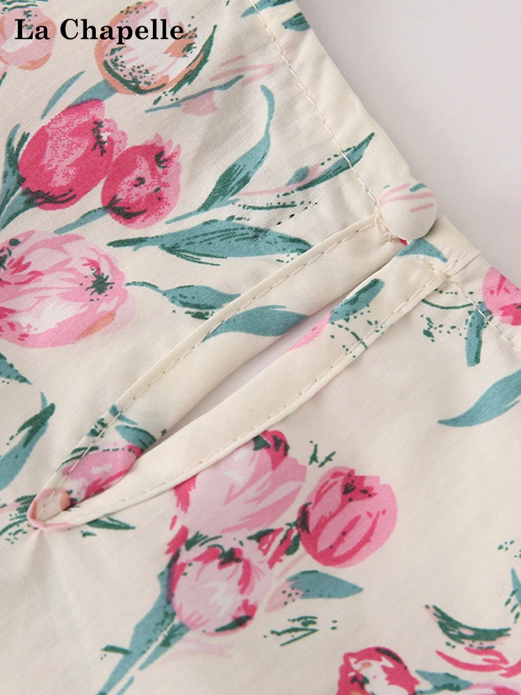 La Chapelle Sweet Sle コットン カジュアル irt レディース ラウンド ネ スヴェル ドール トップ 花柄プリント デザイン 夏新作