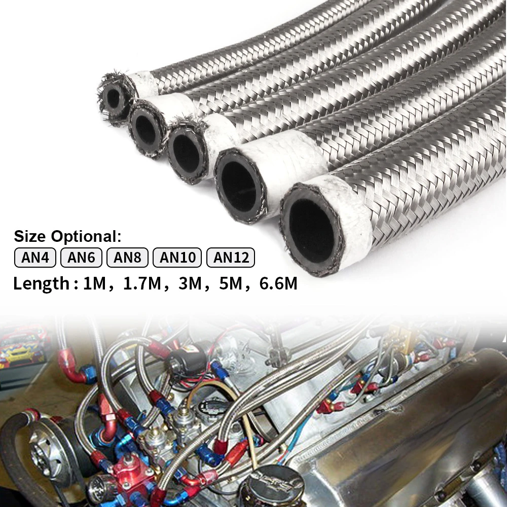 

Black Silver Fuel Hose Oil Gas Line AN4-AN6-AN8-AN10-AN12 Nylon/Stainless Steel Braided