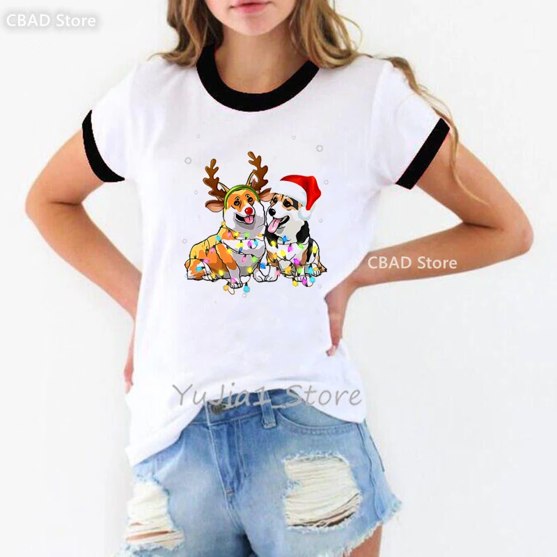 

Shih Tzus Merry Xmas Graphic Print Tshirt Girls Kawaii Dogs Lover T Shirt Women Best Friends T-Shirt Female Tops Harajuku Shirt